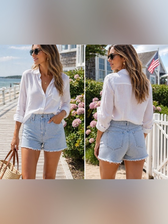 Abercrombie & Fitch Pants - Abercrombie & Fitch Simone High Rise Striped Denim Shorts Blue White Size 26